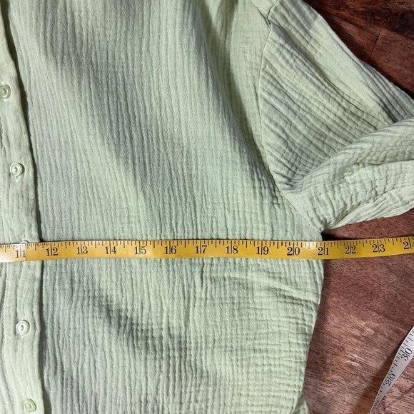 Lush Cotton Gauze Open Back Long Sleeve Top Womens S Chartreuse Boho Cottage - Picture 10 of 12